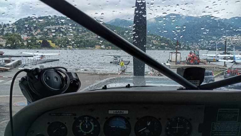 Tara is on a seaplane, waiting to be pushed in water