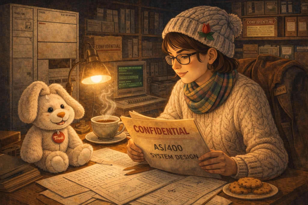 Tara and Angie are sitting in the basement of the IBM Rochester Labs, digging information about AS/400